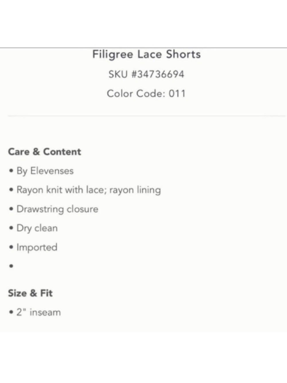 Like New Anthropologie Filigree Lace Shorts by Elevenses- Cream, Size Small - Picture 4 of 9